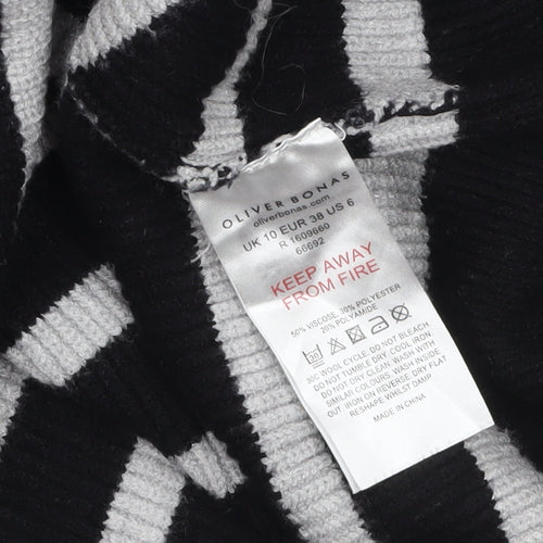 Oliver Bonas Women’s Black Striped Collared Zip Knit Jumper Size 10