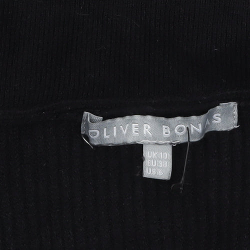Oliver Bonas Women’s Black Striped Collared Zip Knit Jumper Size 10
