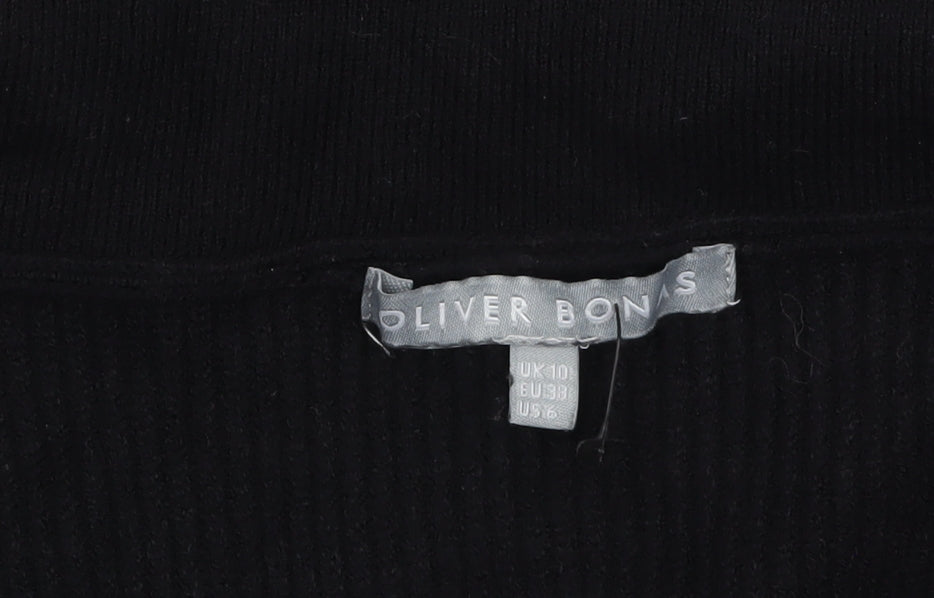 Oliver Bonas Women’s Black Striped Collared Zip Knit Jumper Size 10