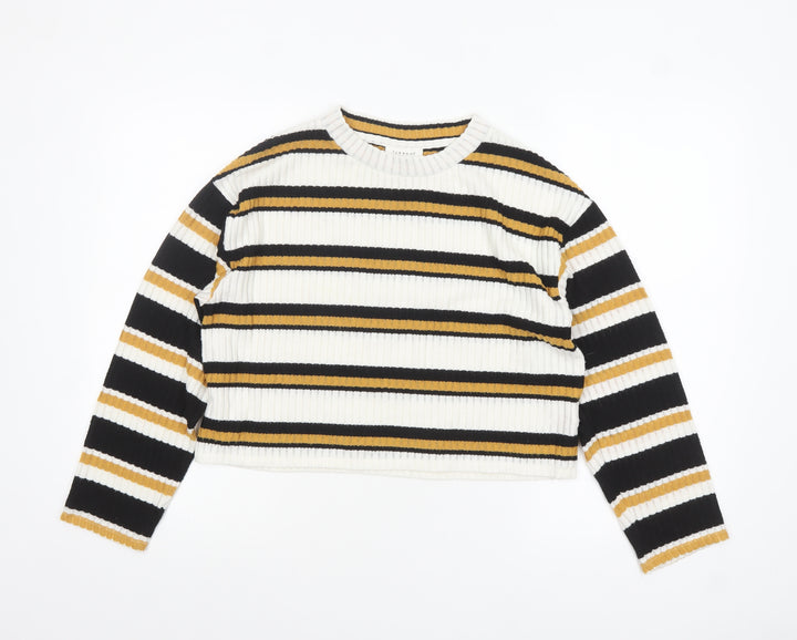Topshop Petite Women's Multicoloured Striped Cropped Knit Top UK 10