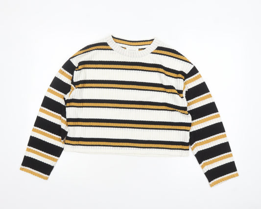 Topshop Petite Women's Multicoloured Striped Cropped Knit Top UK 10