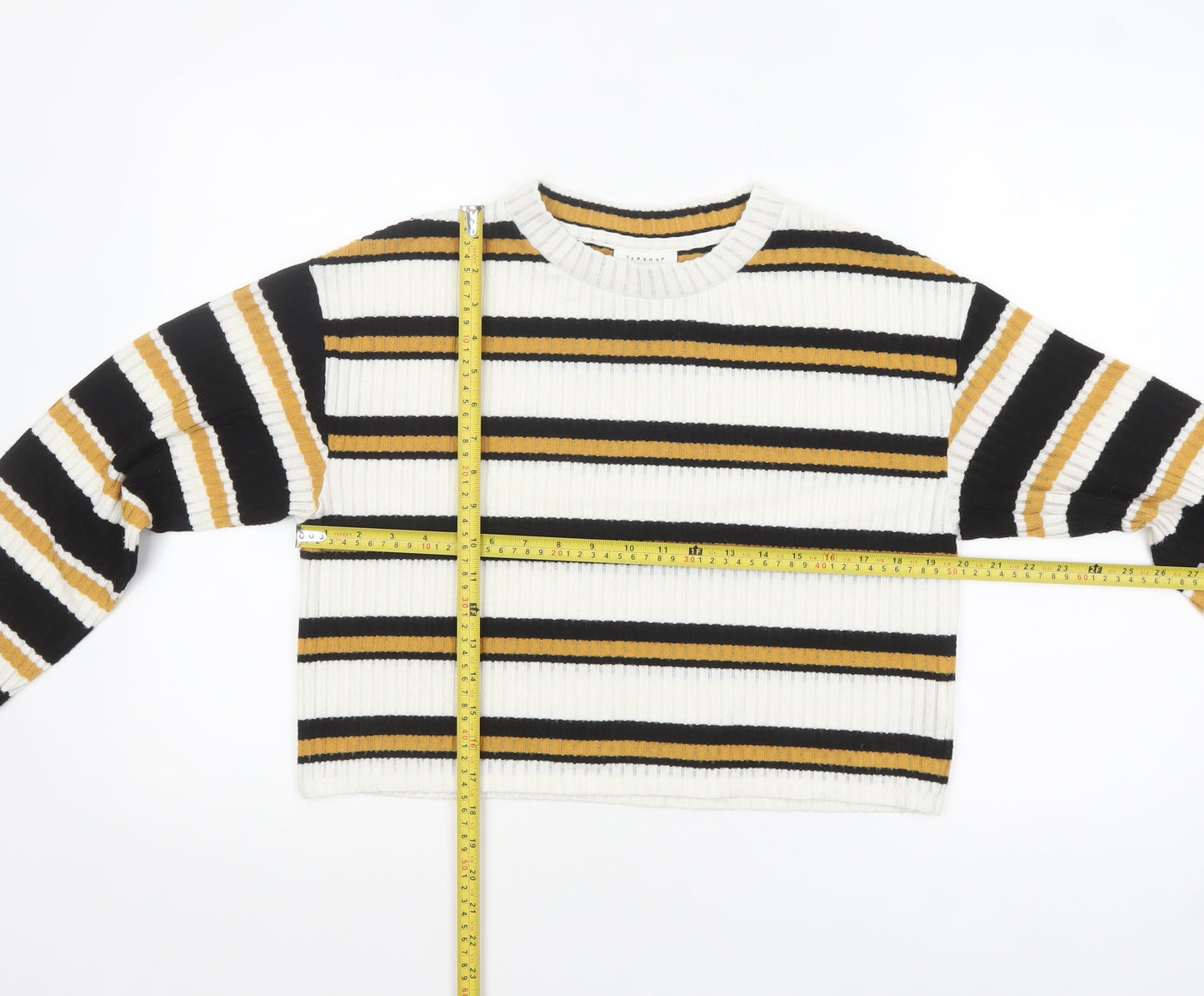 Topshop Petite Women's Multicoloured Striped Cropped Knit Top UK 10