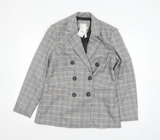 Pimkie Women's Grey Checked Double Breasted Blazer Size 12