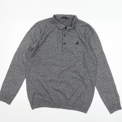 Peacocks Men’s Grey Collared Henley Knit Jumper L Regular Fit