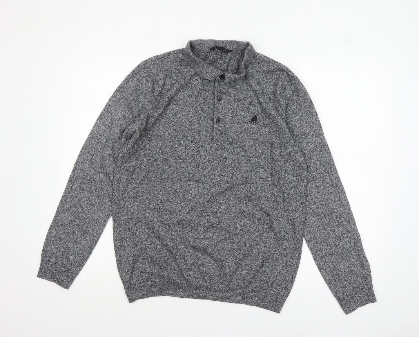 Peacocks Men’s Grey Collared Henley Knit Jumper L Regular Fit