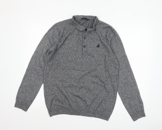 Peacocks Men’s Grey Collared Henley Knit Jumper L Regular Fit