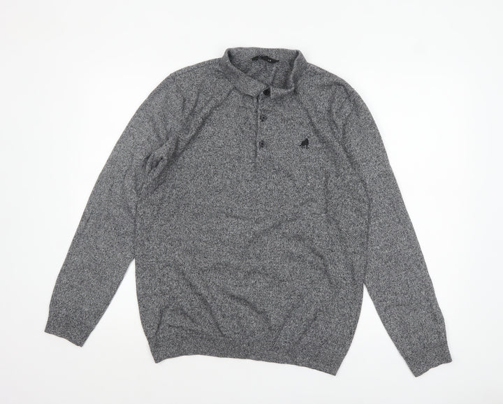 Peacocks Men’s Grey Collared Henley Knit Jumper L Regular Fit