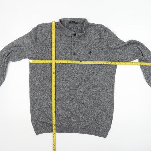 Peacocks Men’s Grey Collared Henley Knit Jumper L Regular Fit
