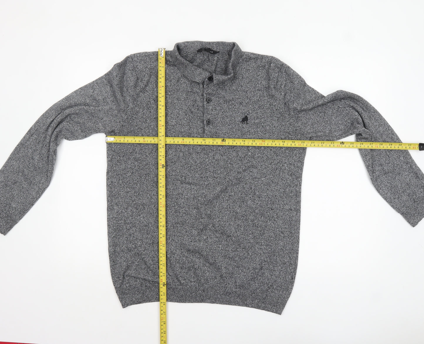 Peacocks Men’s Grey Collared Henley Knit Jumper L Regular Fit