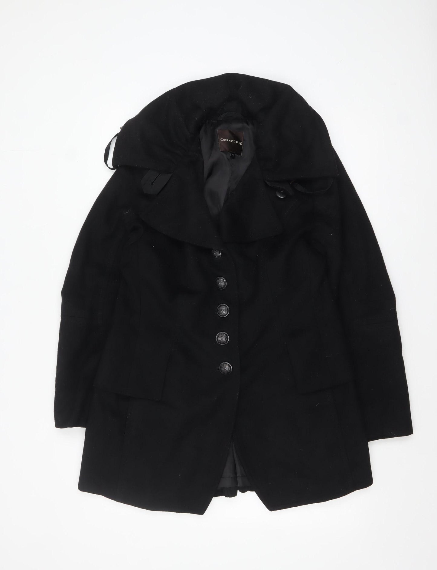 Creenstone Women's Black Wool Blend Mid-Length Overcoat Size 12