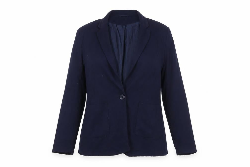 Front view of Oasis Women's Blue Regular Fit Single-Breasted Blazer, size 10