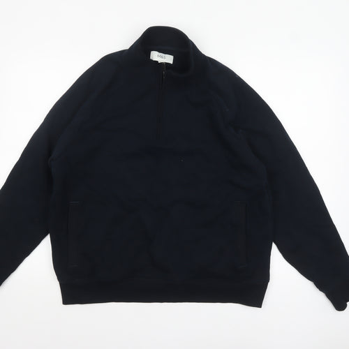 Marks and Spencer Men's Black L 1/2 Zip Fleece Sweatshirt