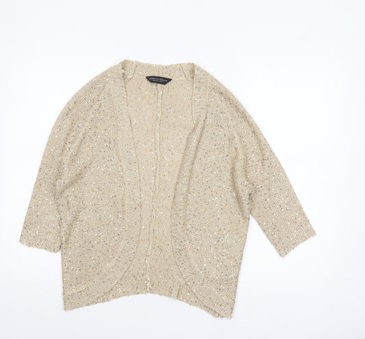 Dorothy Perkins Women Beige Sequin Knit Cardigan M Relaxed Fit