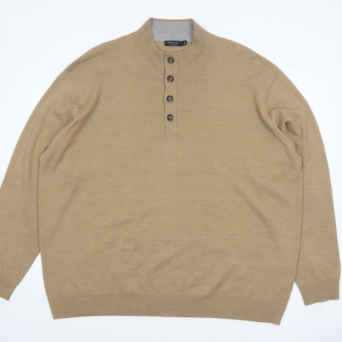 Capsule Men Beige 3XL Henley Knit Jumper Mock Neck Acrylic