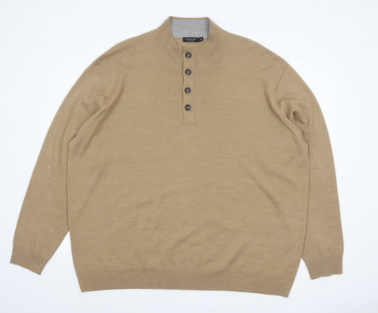 Capsule Men Beige 3XL Henley Knit Jumper Mock Neck Acrylic