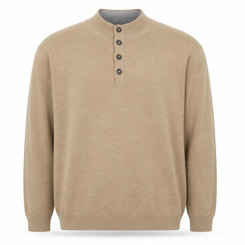 Capsule Men Beige 3XL Henley Knit Jumper Mock Neck Acrylic