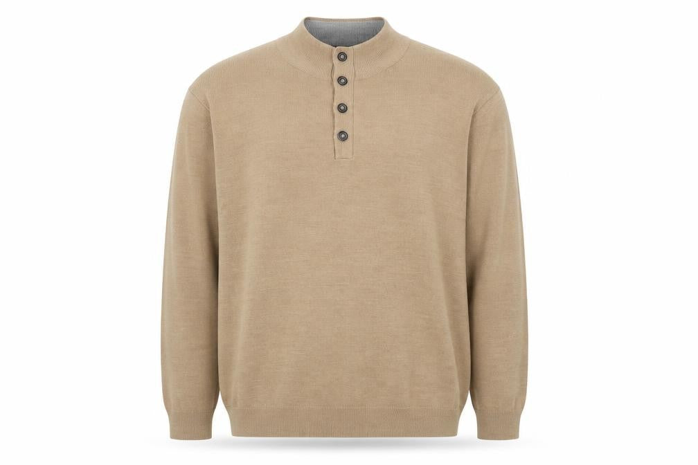 Capsule Men Beige 3XL Henley Knit Jumper Mock Neck Acrylic