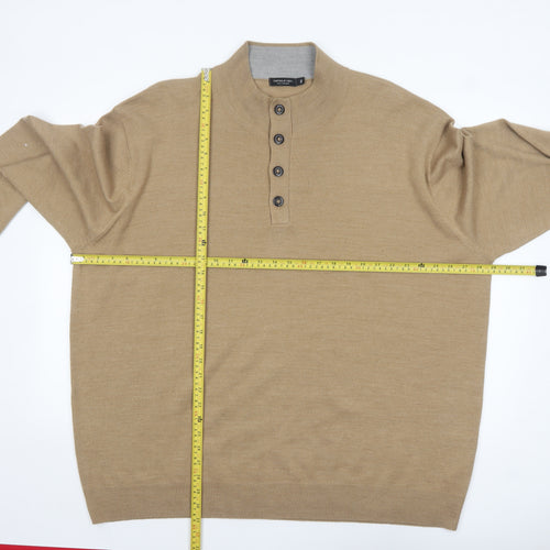 Capsule Men Beige 3XL Henley Knit Jumper Mock Neck Acrylic