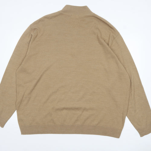 Capsule Men Beige 3XL Henley Knit Jumper Mock Neck Acrylic