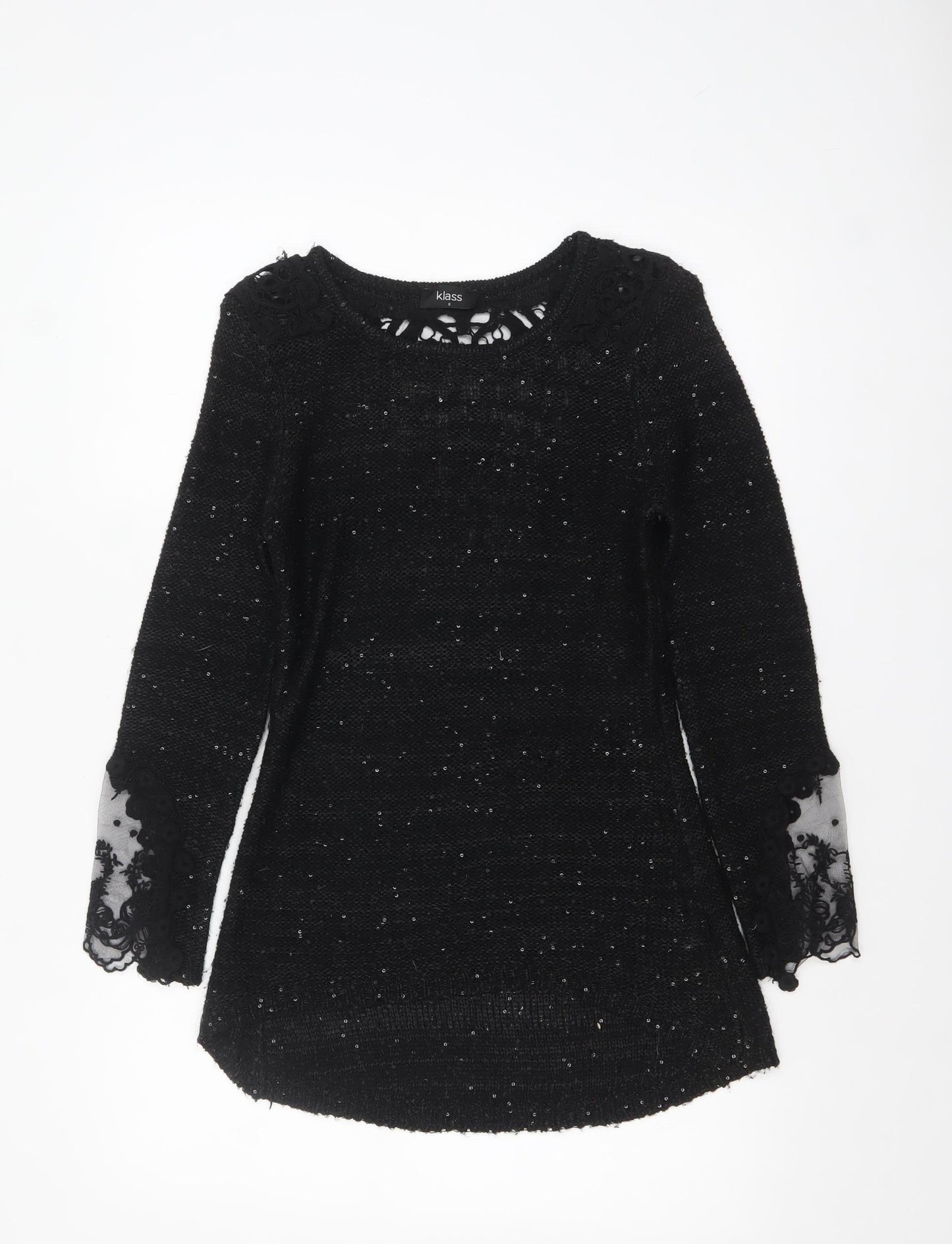 Klass Women's Black Sequin Knit Tunic Jumper Size S
