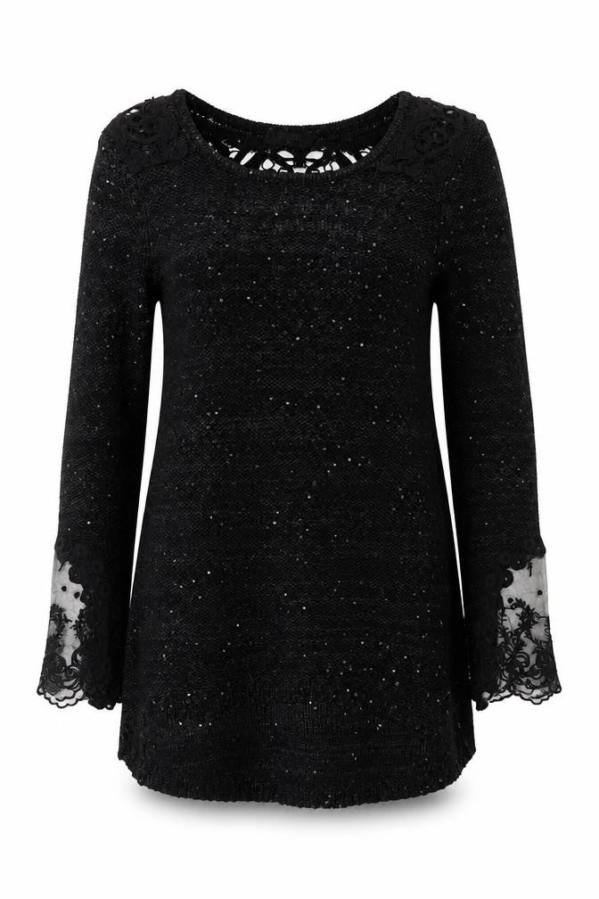 Front view of Klass Women's Black Sequin Knit Tunic Jumper, size S