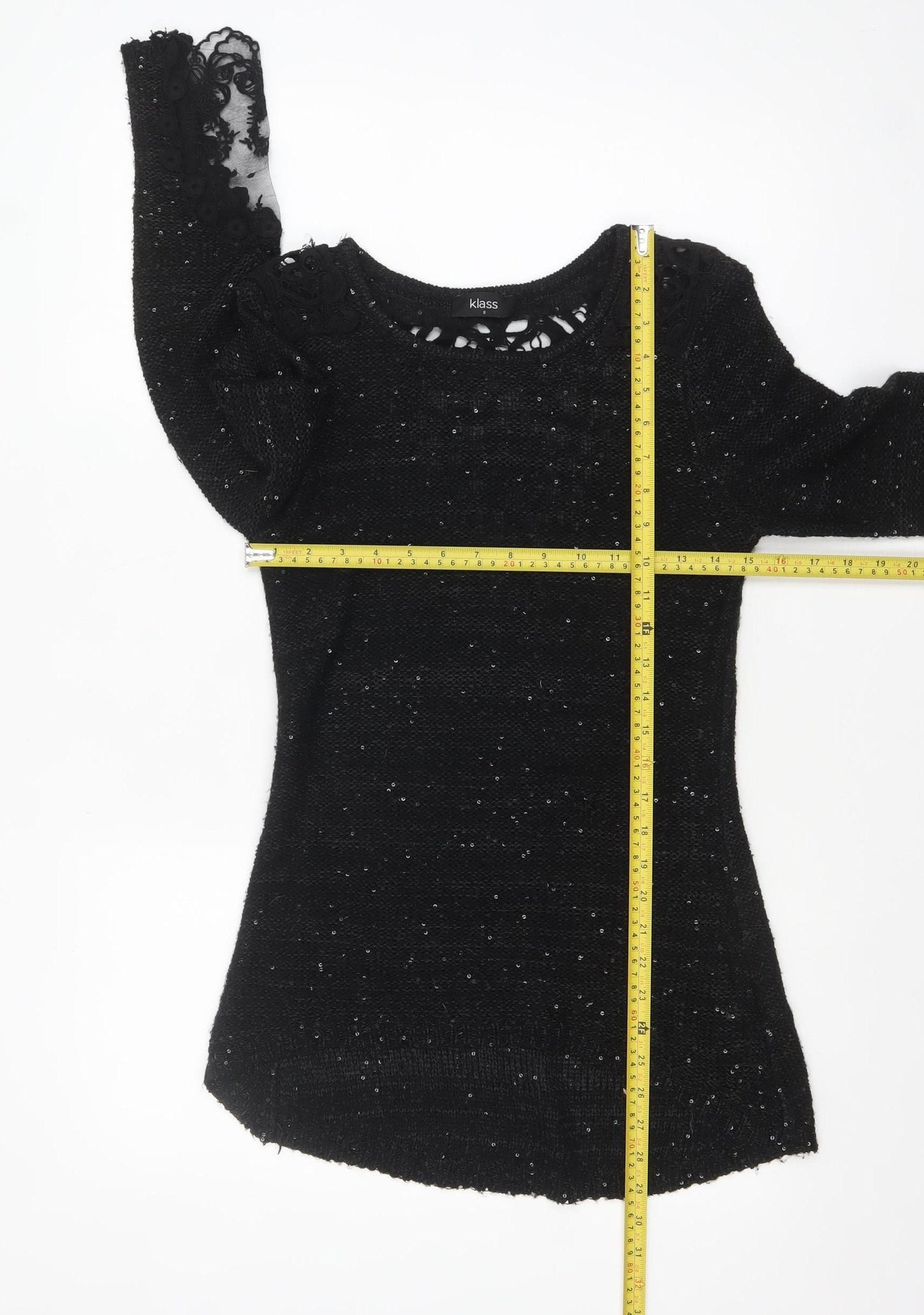 Klass Women's Black Sequin Knit Tunic Jumper Size S