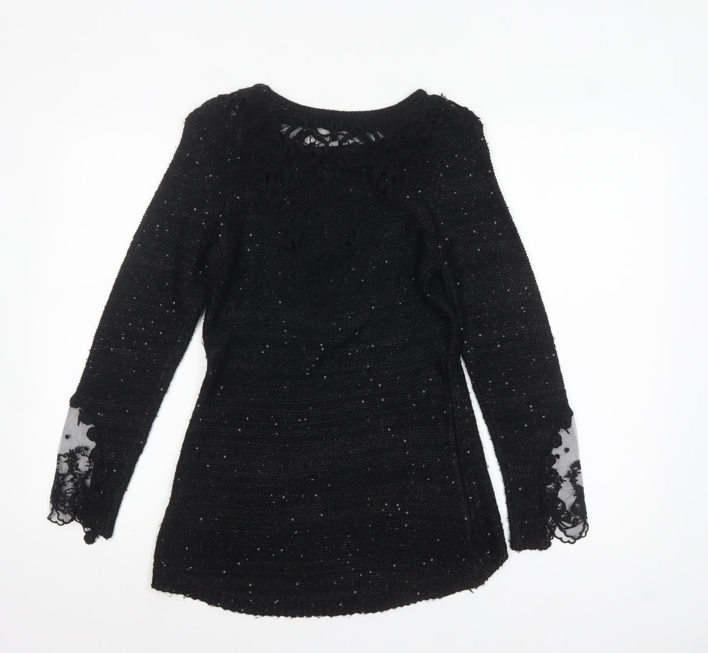 Klass Women's Black Sequin Knit Tunic Jumper Size S