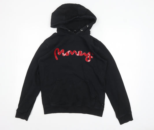 Money Boys Black Hoodie 14-15 Years Pullover Graphic Cotton Hooded Sweatshirt