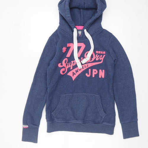 Superdry Womens Blue XS Pullover Hoodie with Logo Print