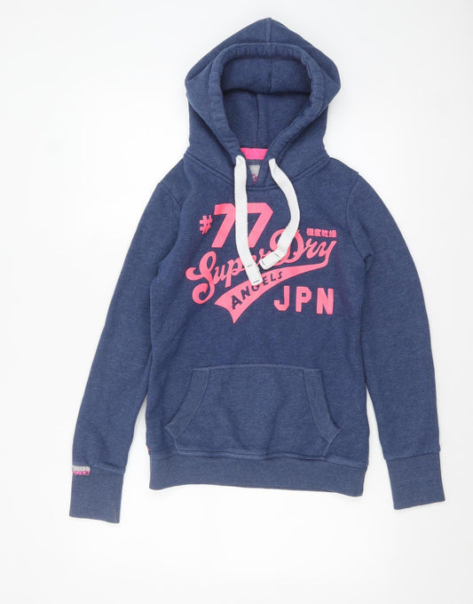Superdry Womens Blue XS Pullover Hoodie with Logo Print