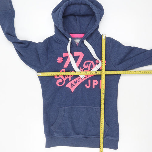 Superdry Womens Blue XS Pullover Hoodie with Logo Print