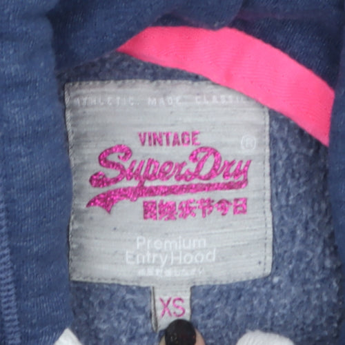 Superdry Womens Blue XS Pullover Hoodie with Logo Print