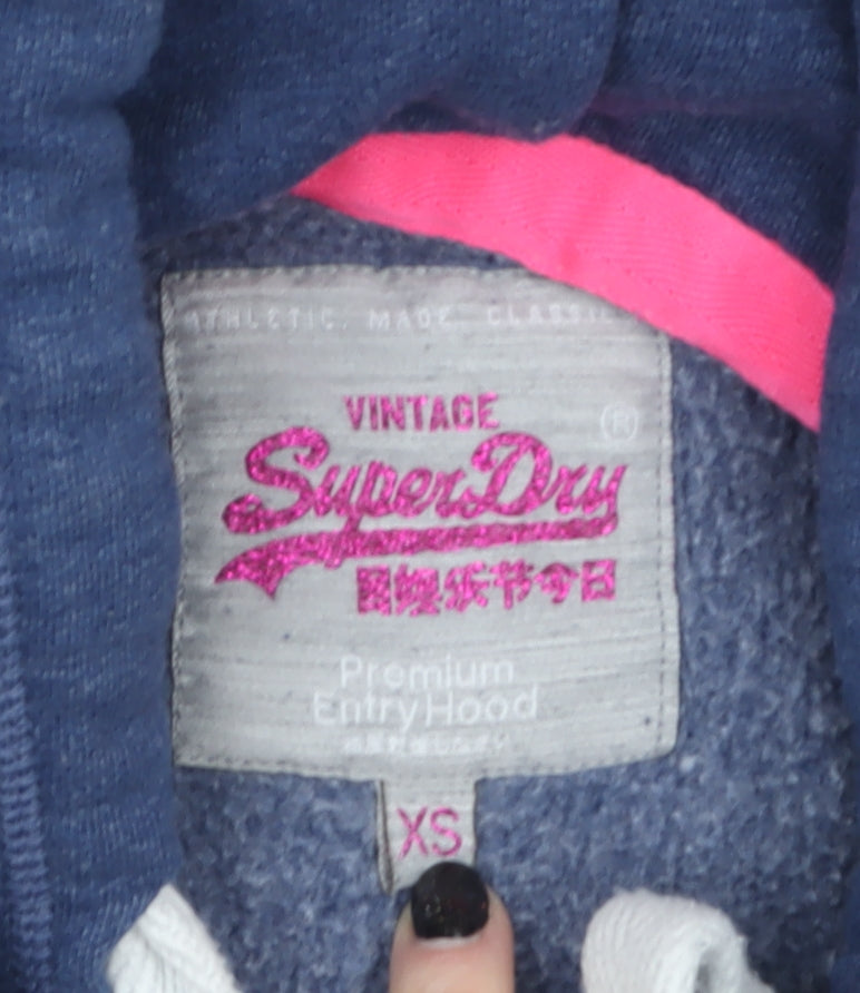 Superdry Womens Blue XS Pullover Hoodie with Logo Print