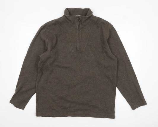 Marks and Spencer Mens Brown 1/4 Zip Cotton Pullover Sweatshirt M