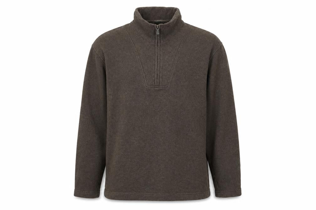 Front view of Marks & Spencer men’s brown 1/4 zip cotton pullover sweatshirt m