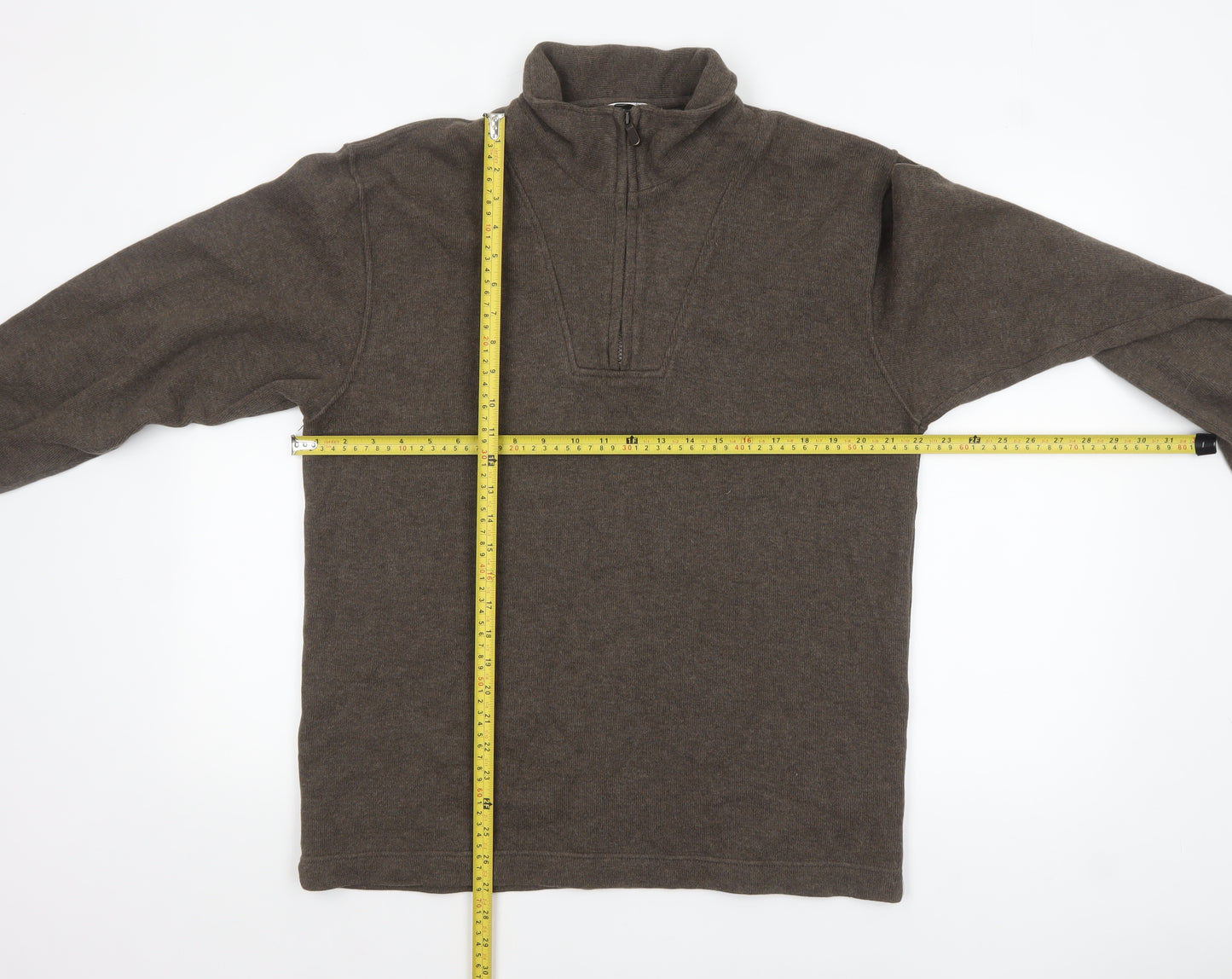 Marks and Spencer Mens Brown 1/4 Zip Cotton Pullover Sweatshirt M