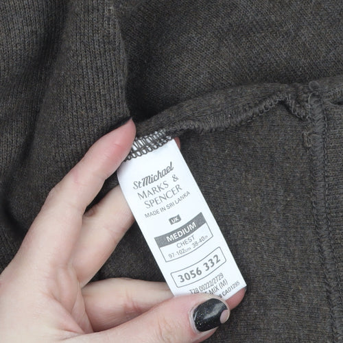 Marks and Spencer Mens Brown 1/4 Zip Cotton Pullover Sweatshirt M