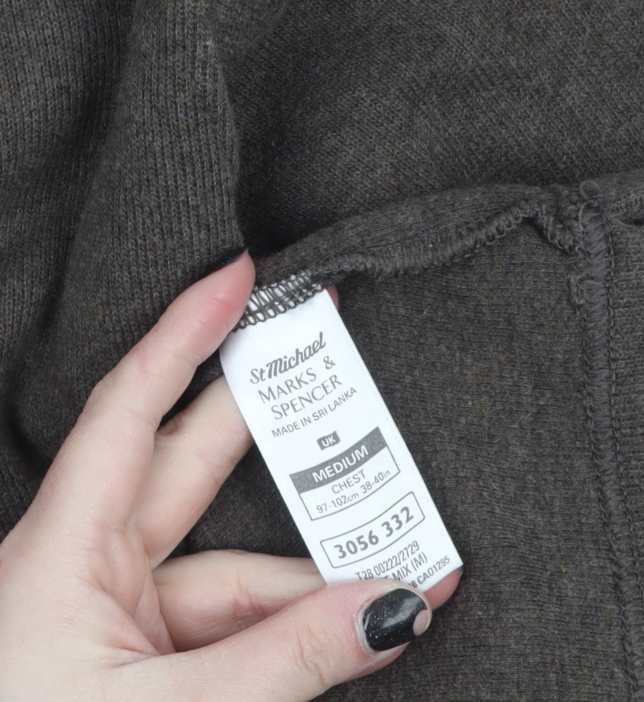 Marks and Spencer Mens Brown 1/4 Zip Cotton Pullover Sweatshirt M