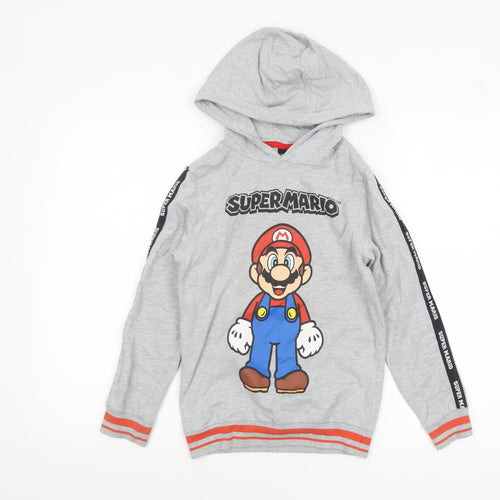 Super Mario Boys Grey Hoodie 8 Years Pullover Cotton Blend Graphic Print