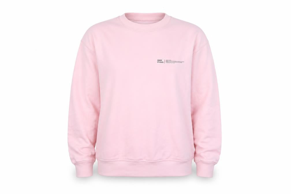Front view of Boohoo women’s pink crew neck pullover sweatshirt, size UK 8