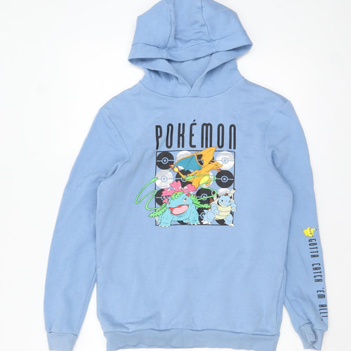 Pokémon Boys Blue Pullover Hoodie 13-14 Years Graphic Print Cotton Blend