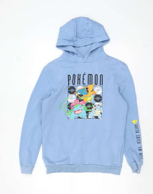 Pokémon Boys Blue Pullover Hoodie 13-14 Years Graphic Print Cotton Blend