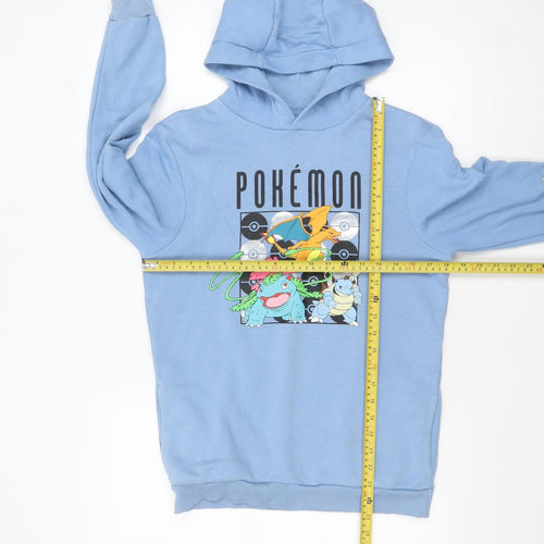 Pokémon Boys Blue Pullover Hoodie 13-14 Years Graphic Print Cotton Blend