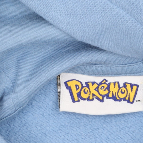 Pokémon Boys Blue Pullover Hoodie 13-14 Years Graphic Print Cotton Blend