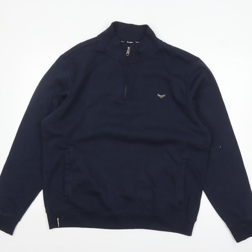 Threadbare Men's Blue XL 1/4 Zip Sweatshirt High Neck Fleece