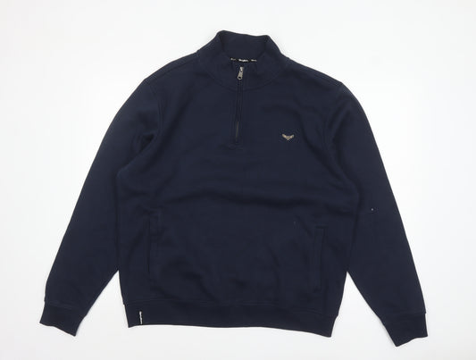 Threadbare Men's Blue XL 1/4 Zip Sweatshirt High Neck Fleece
