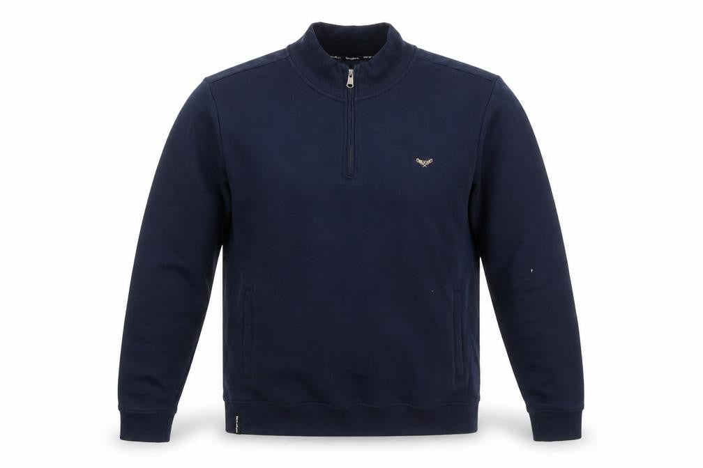Front view of Threadbare Men's Blue XL 1/4 Zip Sweatshirt High Neck Fleece