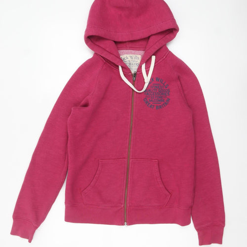 Jack Wills Women's Pink Full Zip Hoodie UK 12 Cotton Blend