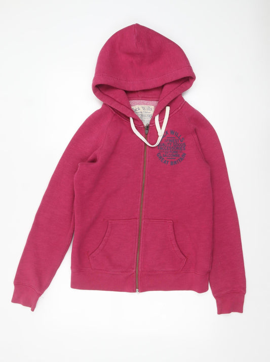 Jack Wills Women's Pink Full Zip Hoodie UK 12 Cotton Blend