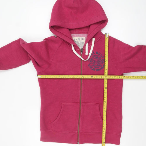 Jack Wills Women's Pink Full Zip Hoodie UK 12 Cotton Blend